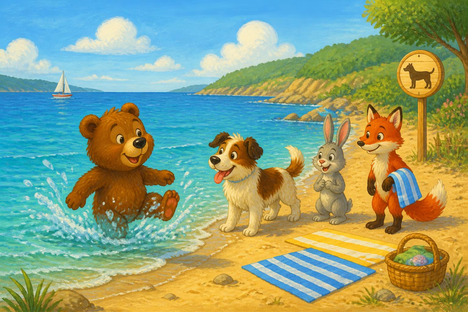 Ilustracija za priču Medo i plaža za pse